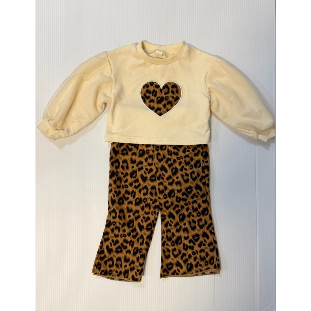 Baby Girl Matching Set 9-12 M Beige Leopard Print Bell Bottoms Cheetah 2 piece